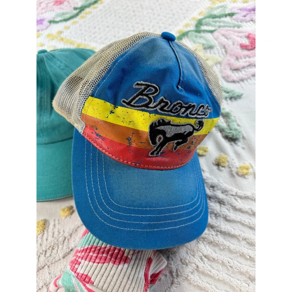 Ford Bronco Trucker Hat and Anvil Teal Cotton Baseball Cap Bundle Set of 2